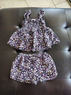 Btween Girls Floral Two-Piece Tank Top & Shorts Set - Black/Pink Size 4T